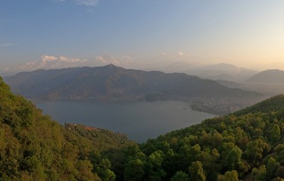 beautiful view of mountains and fewa lake of pokhara