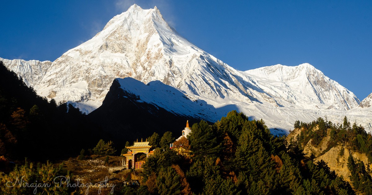 morning view of Mt Manaslu from Lho village