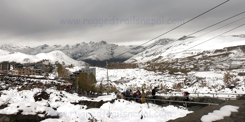 snow covered view of Muktinath in winter season