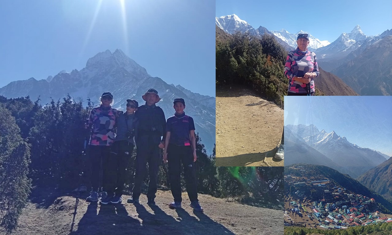 Rugged Trails Nepal trekkers enjoying the view from Namche