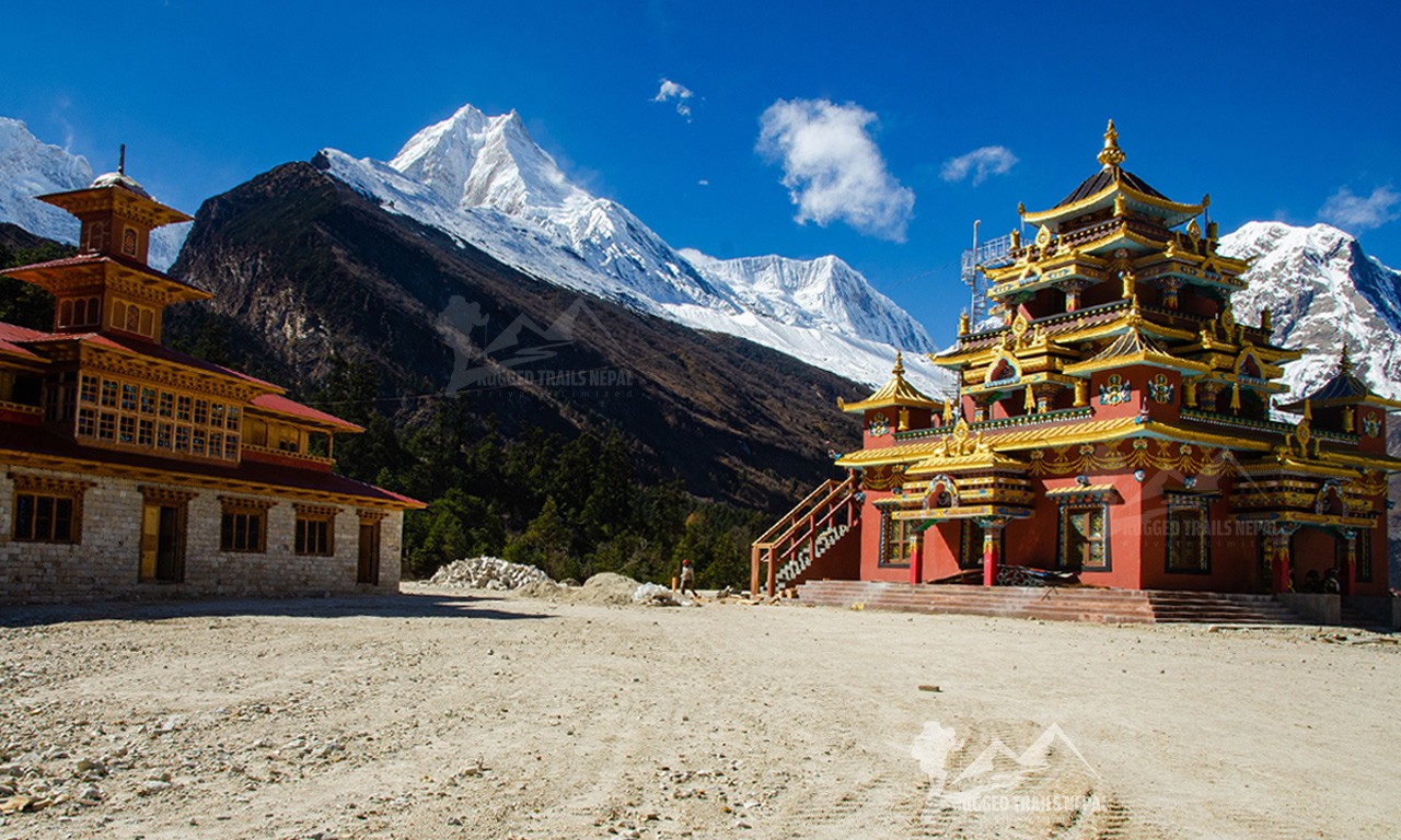 newly built monastery in shyala village with the beautiful himalayan view