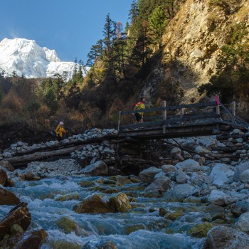 Authentic trekking trail and wooden bridges