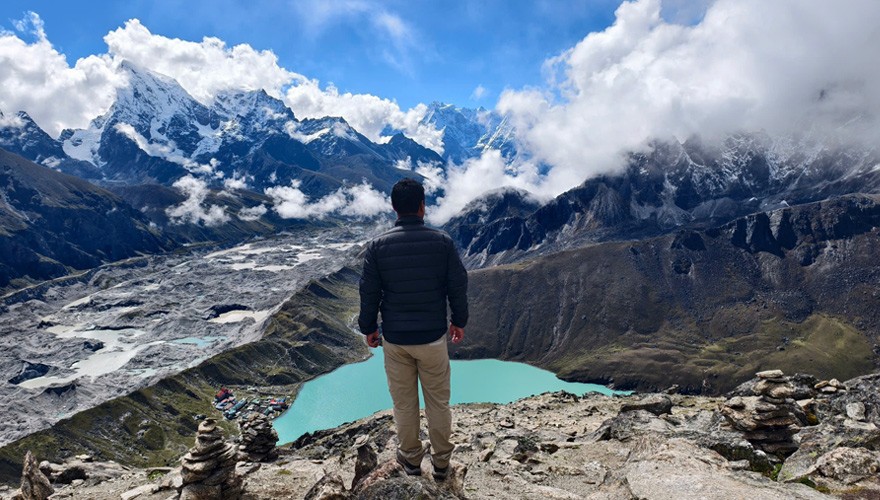 view of gokyo lakes from gokyo ri viewpoint