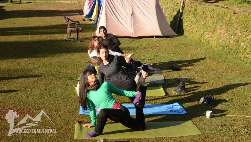 yoga in the nepal mountain